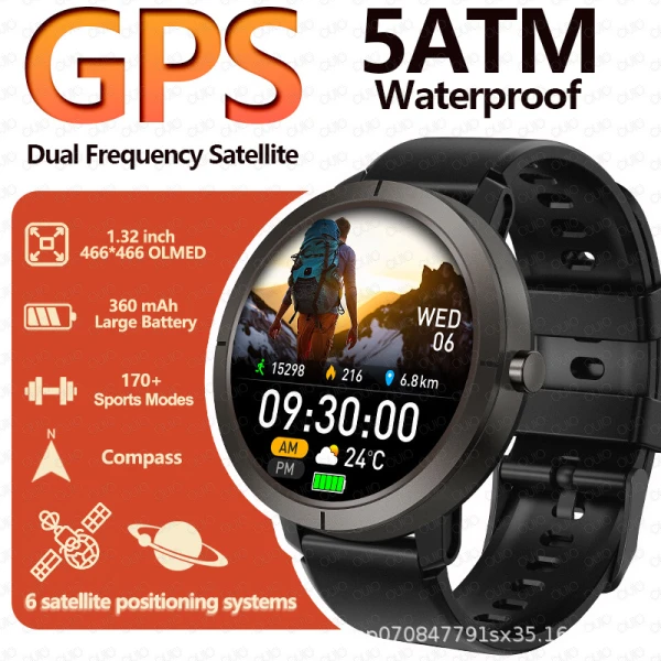 Dm76 Smart Watch Gps Sports Health Compass Altitude Barometric Pressure Waterproof Flashlight Smart Watch Utan