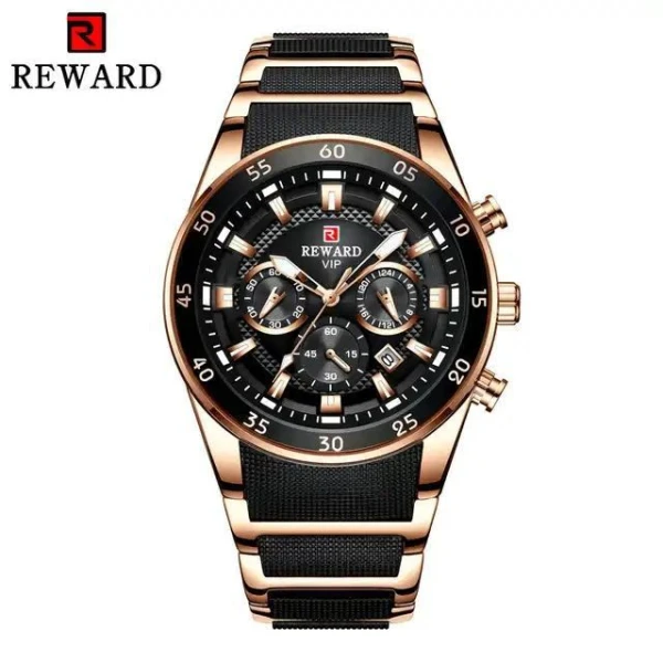Reward Men's Watch Three-Eye Six-Hand Waterproof Luminous Quartz Watch Silicone + Stainless Steel Strap Men's Watch