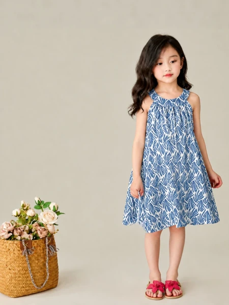 Girls' Sleeveless Dress, Baby Summer Cotton Princess Dress, Suspender Dress, Kidsren's Stylish Floral Vest Dress