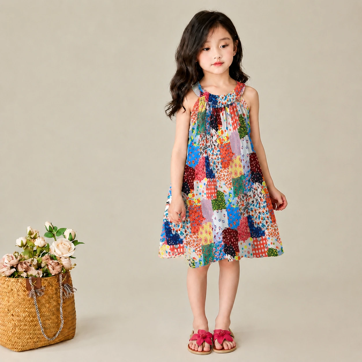 Girls' Sleeveless Dress, Baby Summer Cotton Princess Dress, Suspender Dress, Kidsren's Stylish Floral Vest Dress - 1
