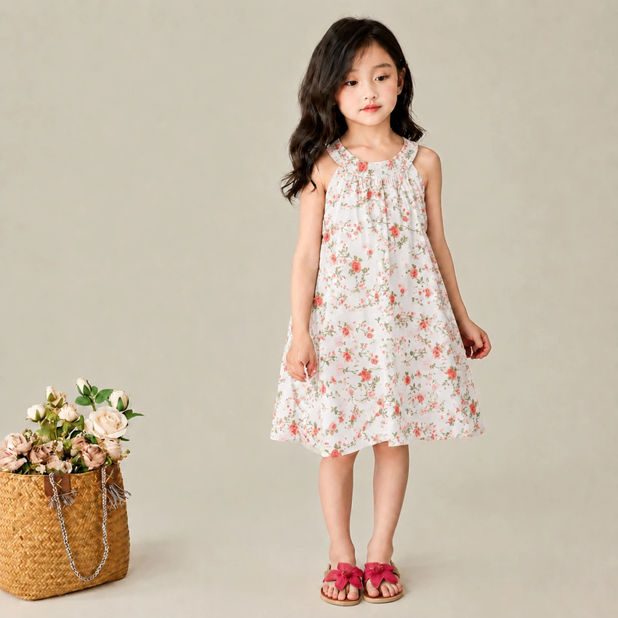 Girls' Sleeveless Dress, Baby Summer Cotton Princess Dress, Suspender Dress, Kidsren's Stylish Floral Vest Dress - 2