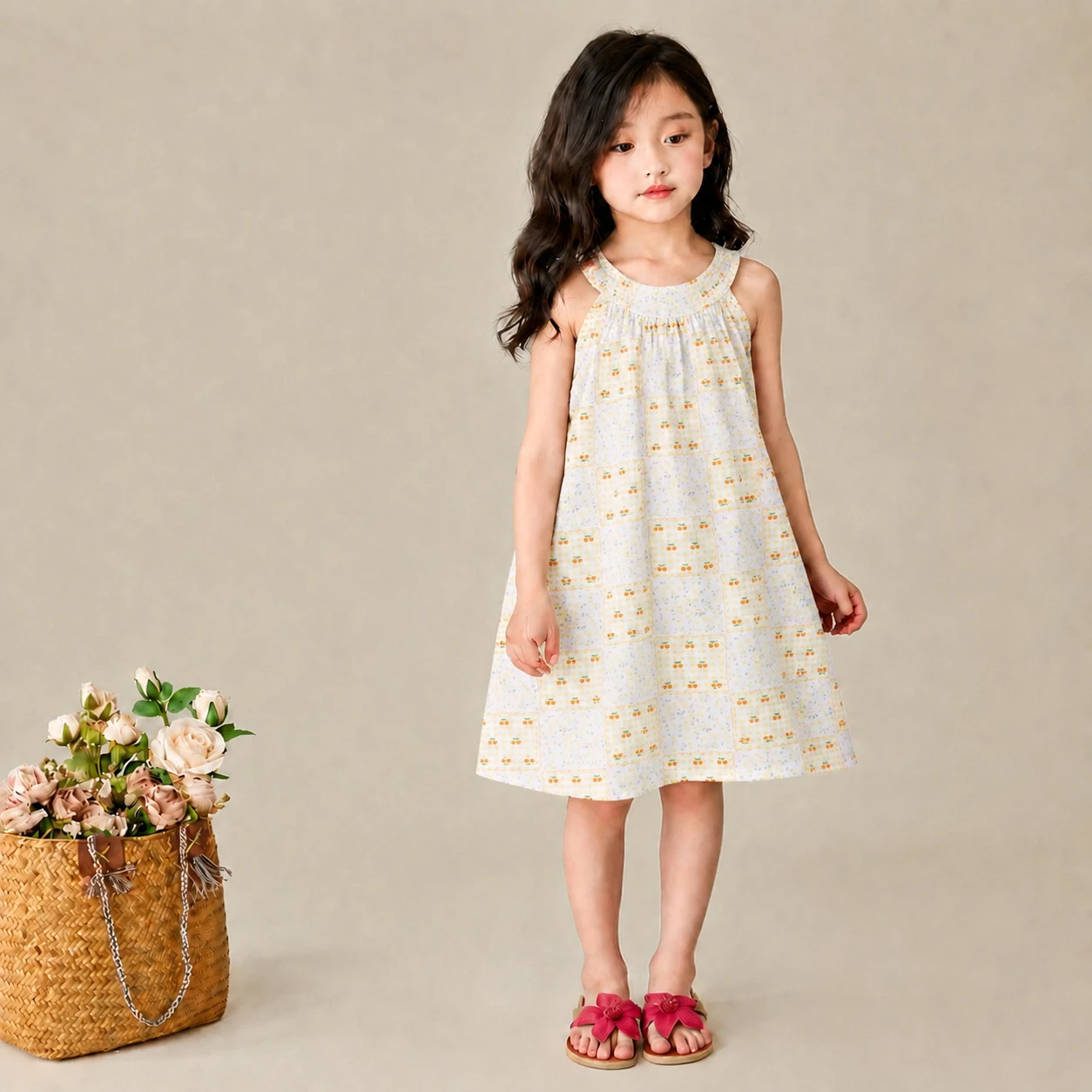 Girls' Sleeveless Dress, Baby Summer Cotton Princess Dress, Suspender Dress, Kidsren's Stylish Floral Vest Dress - 3
