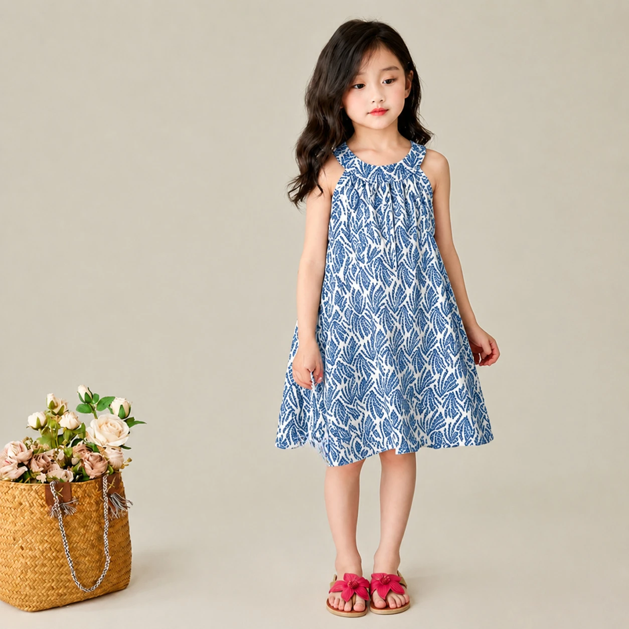 Girls' Sleeveless Dress, Baby Summer Cotton Princess Dress, Suspender Dress, Kidsren's Stylish Floral Vest Dress - 4