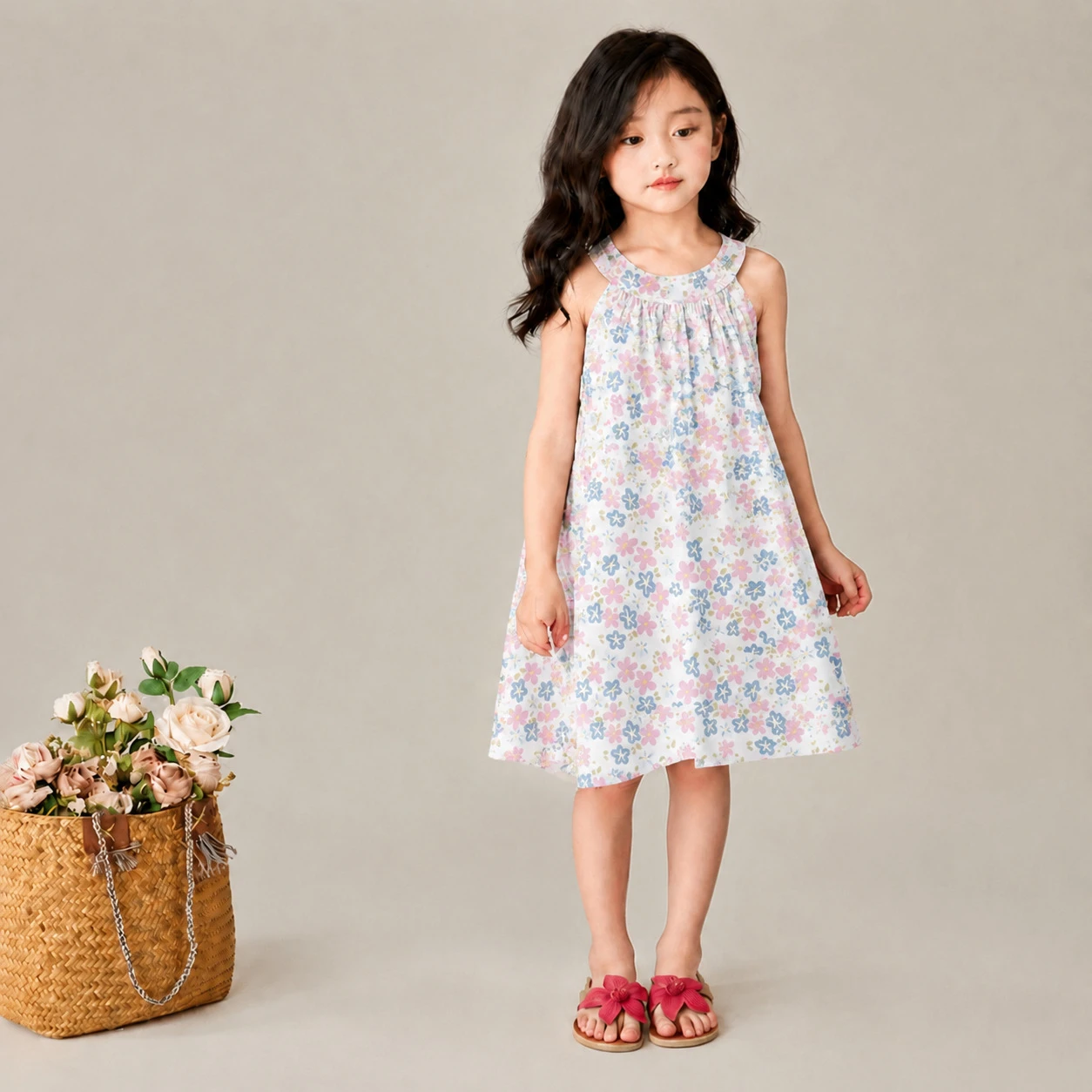 Girls' Sleeveless Dress, Baby Summer Cotton Princess Dress, Suspender Dress, Kidsren's Stylish Floral Vest Dress - 6
