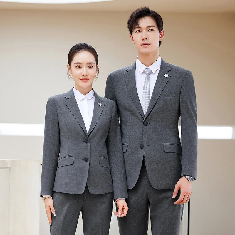 Tencel Wool Suit Men's Business Manager Slim Work Women's Suit Jacket Formal Navy Blue - 2