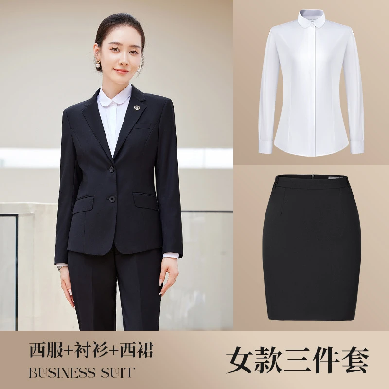 Tencel Wool Suit Men's Business Manager Slim Work Women's Suit Jacket Formal Navy Blue - 4