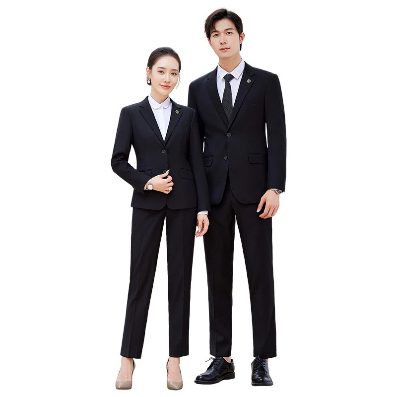 Tencel Wool Suit Men's Business Manager Slim Work Women's Suit Jacket Formal Navy Blue - 3
