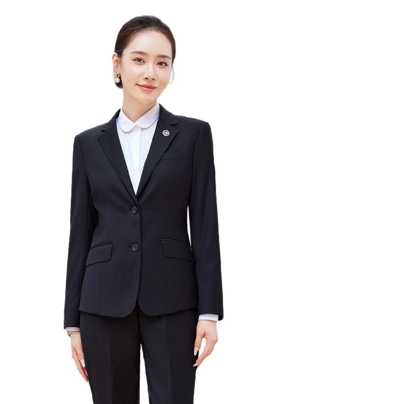 Tencel Wool Suit Men's Business Manager Slim Work Women's Suit Jacket Formal Navy Blue - 5