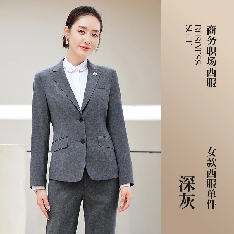 Tencel Wool Suit Men's Business Manager Slim Work Women's Suit Jacket Formal Navy Blue - 10