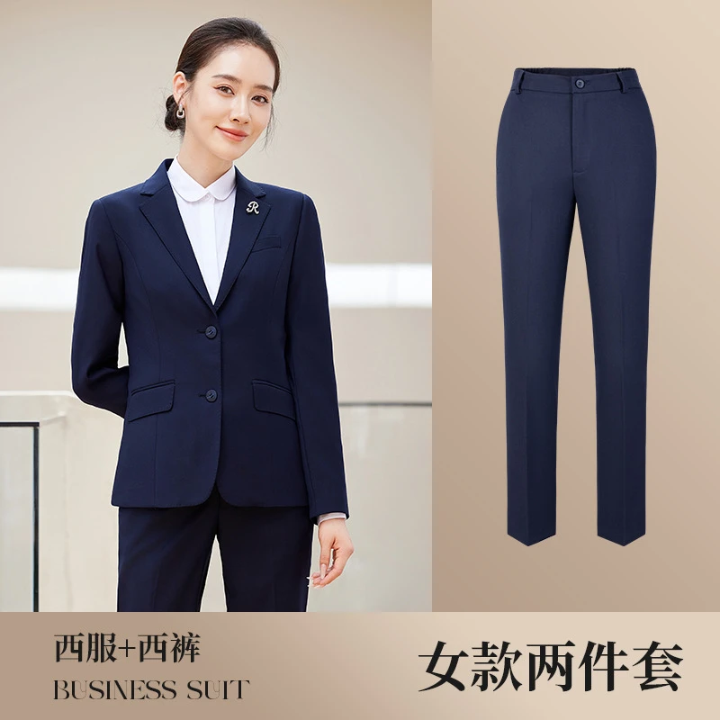 Tencel Wool Suit Men's Business Manager Slim Work Women's Suit Jacket Formal Navy Blue - 12