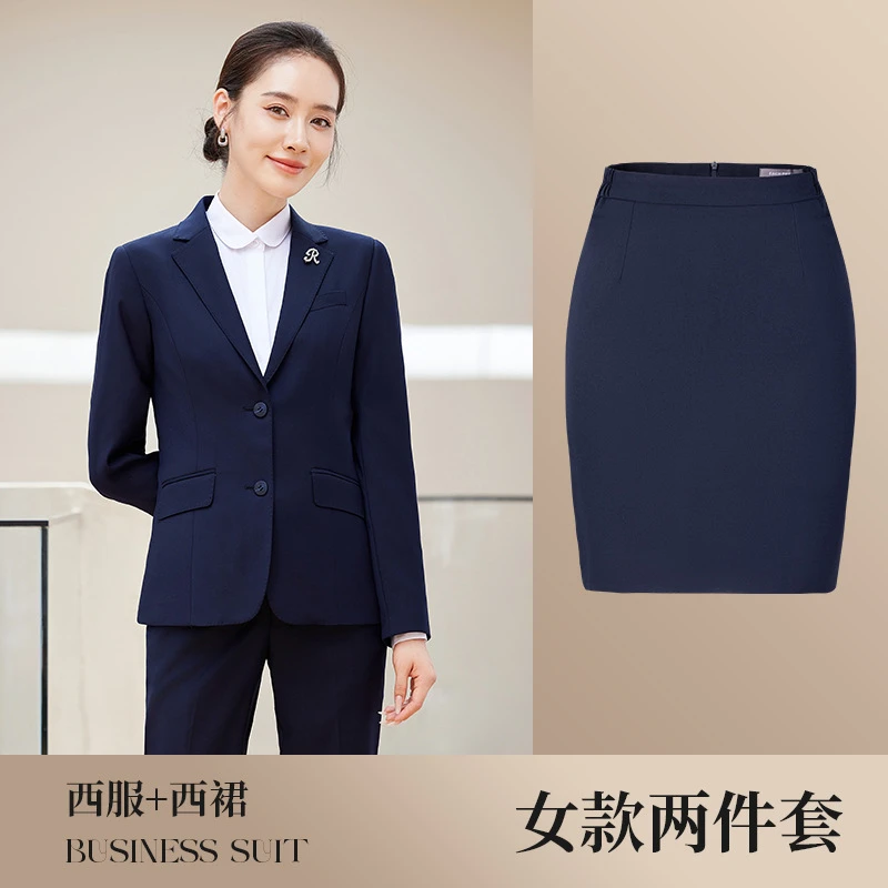 Tencel Wool Suit Men's Business Manager Slim Work Women's Suit Jacket Formal Navy Blue - 13