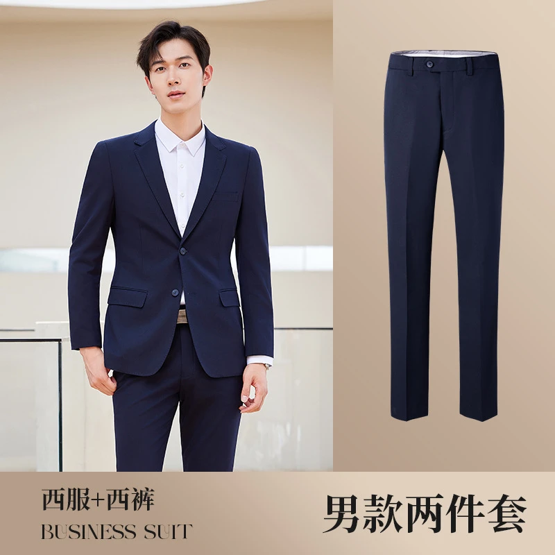 Tencel Wool Suit Men's Business Manager Slim Work Women's Suit Jacket Formal Navy Blue - 14