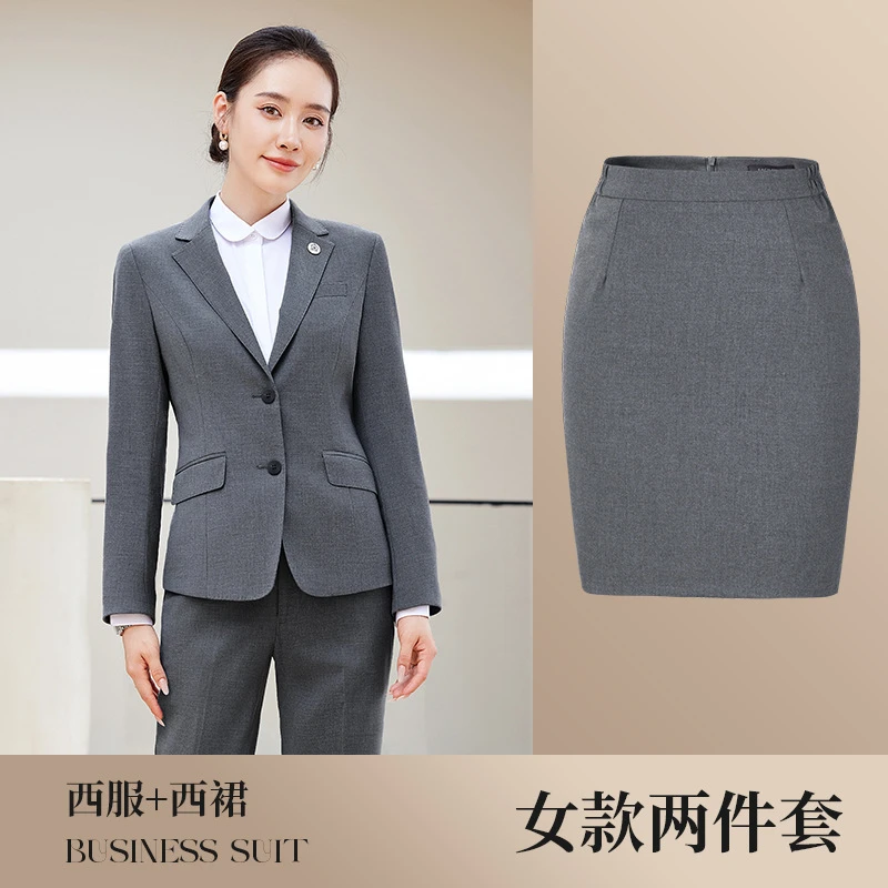 Tencel Wool Suit Men's Business Manager Slim Work Women's Suit Jacket Formal Navy Blue - 19