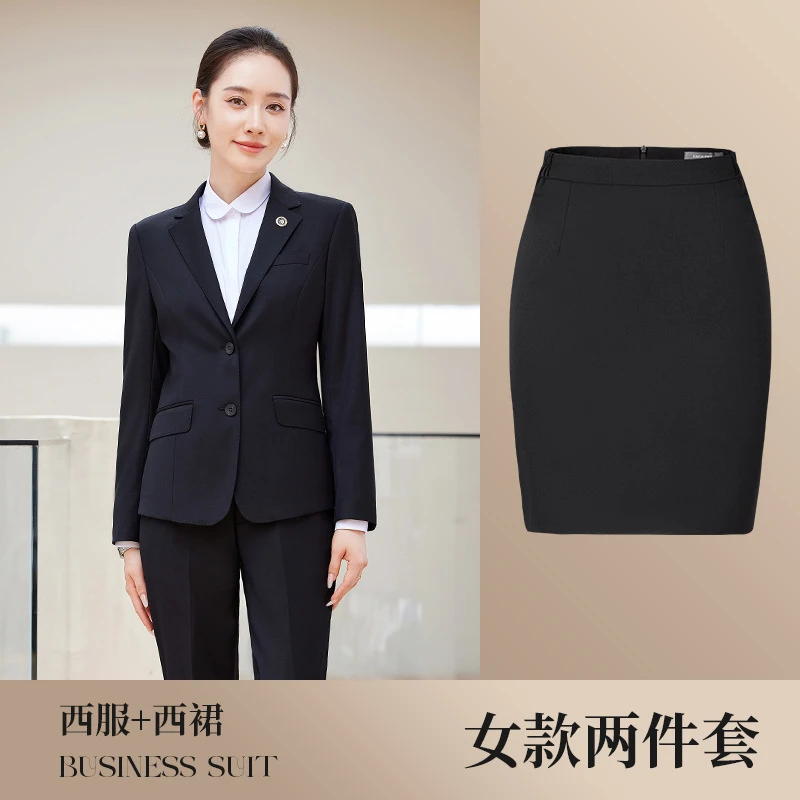 Tencel Wool Suit Men's Business Manager Slim Work Women's Suit Jacket Formal Navy Blue - 16