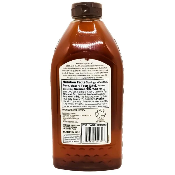 Kirkland Signature 100% U.S. Raw Unfiltered Honey (USA)- 1.36 Kg (3 LB)