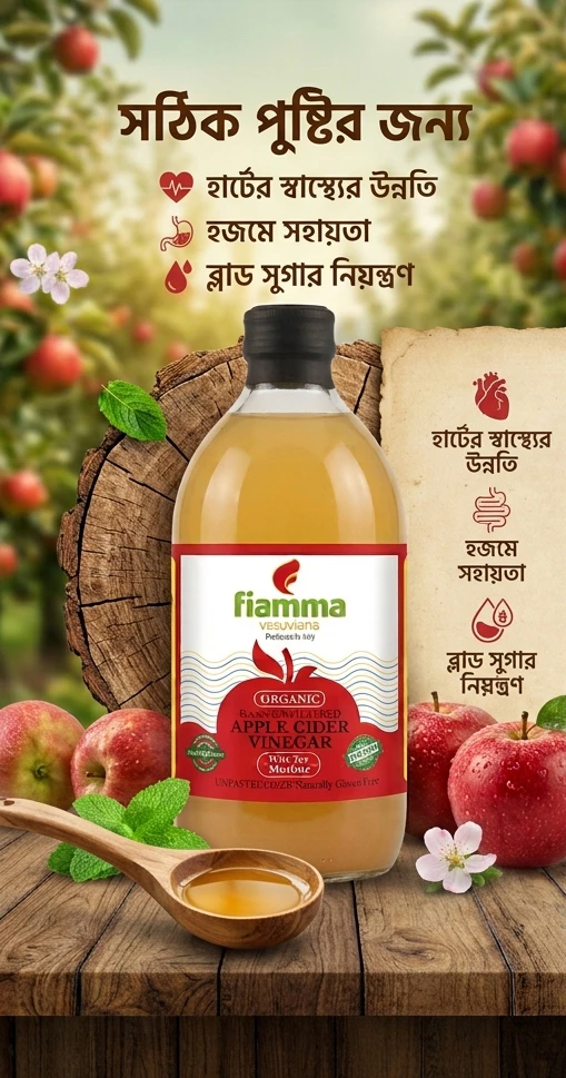 Fiamma Organic Raw Apple Cider Vinegar With The Mother (Italy) - 500ml - 2